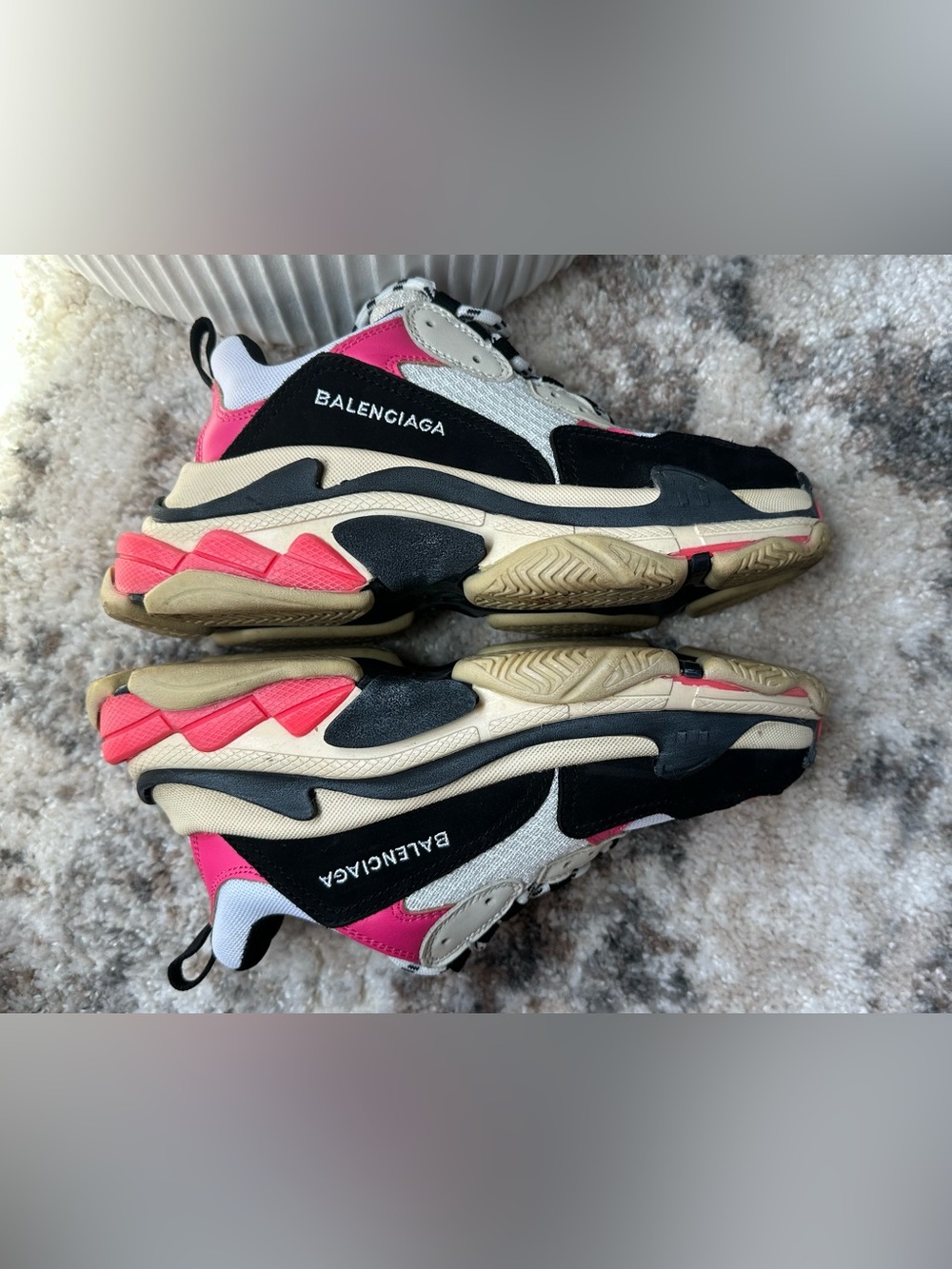 Balenciaga Triple S Chunky Sneakers in Black, Pink & Cream
